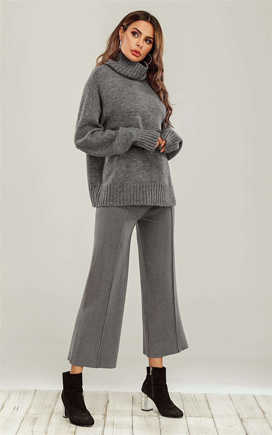 Wool Blanket Jumper Top With High Neck In Grey
