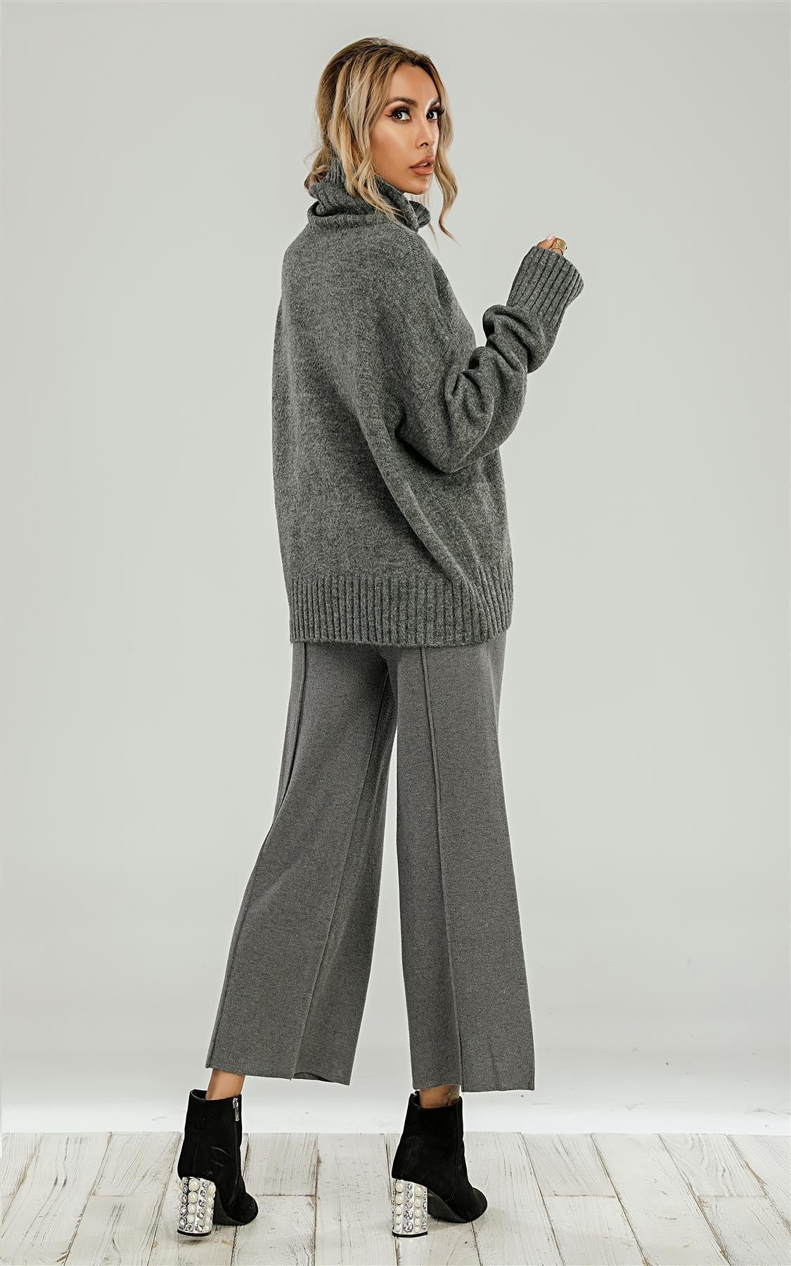 Wool Blanket Jumper Top With High Neck In Grey