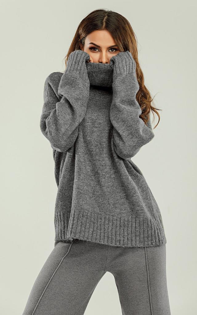 Wool Blanket Jumper Top With High Neck In Grey