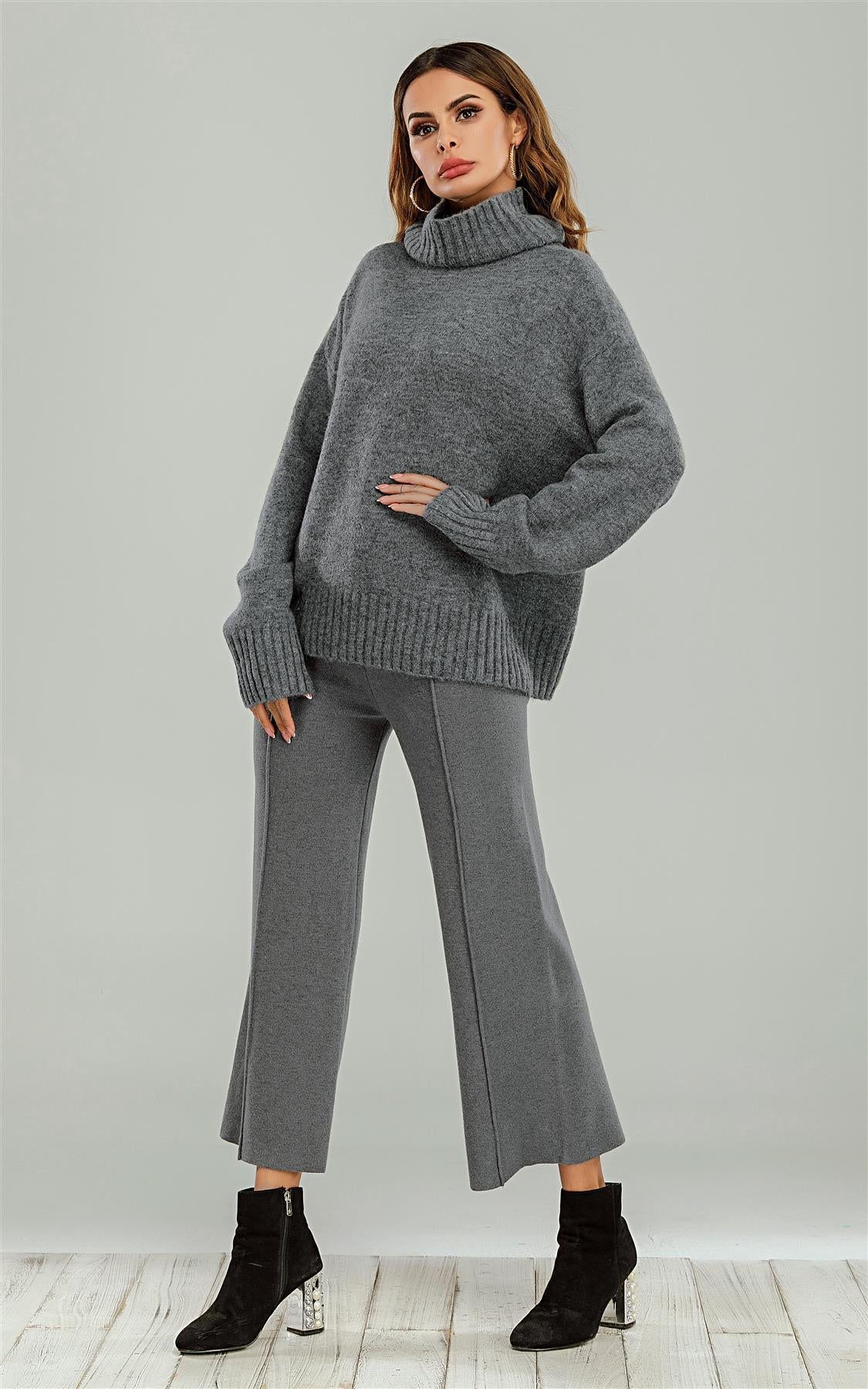 Wool Blanket Jumper Top With High Neck In Grey