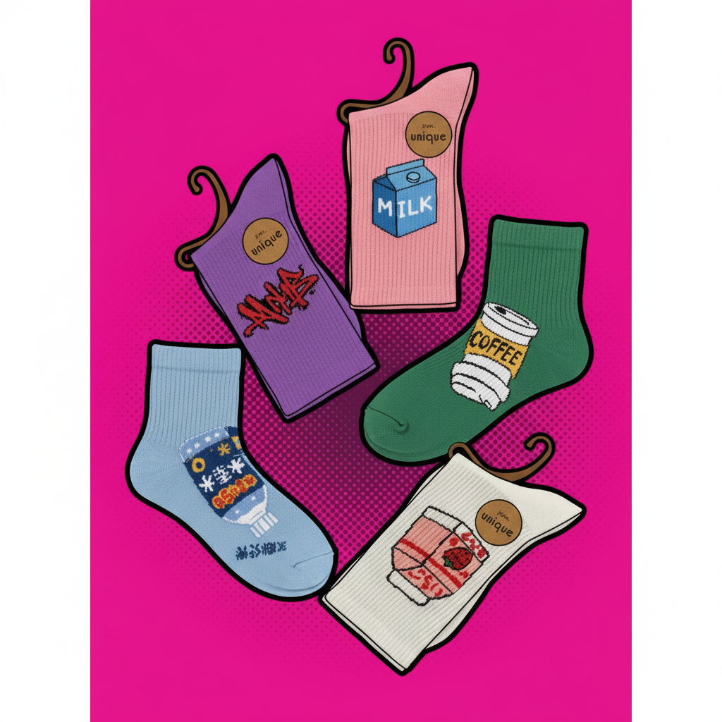 Vibrant pop-art style sock display